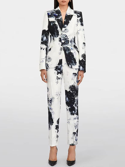 Long Sleeve Floral Suit White