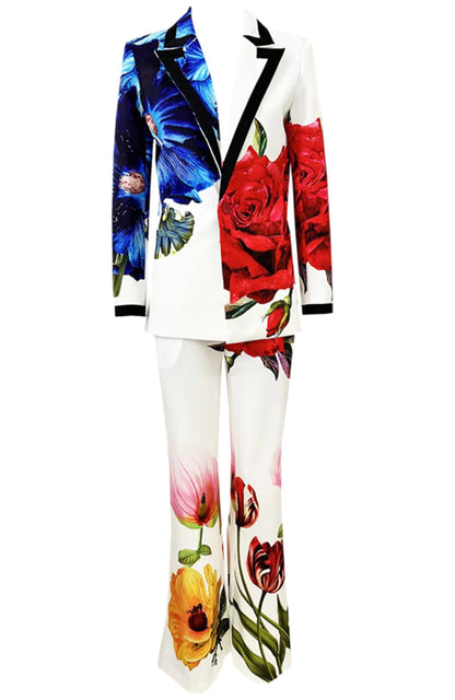 Long Sleeve Floral Suit White Blue Red