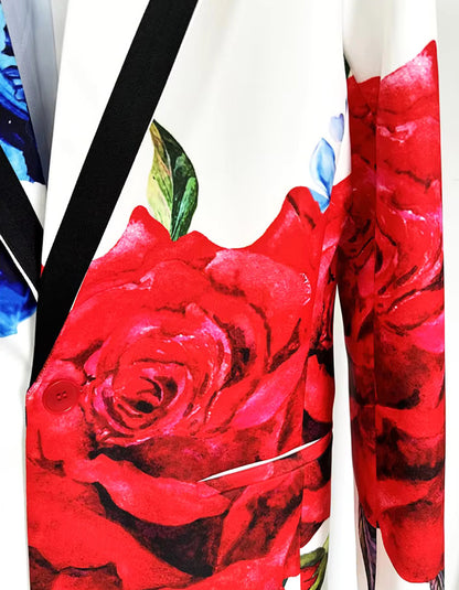 Long Sleeve Floral Suit White Blue Red
