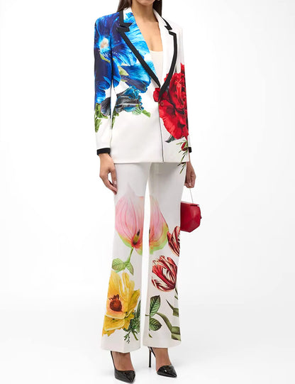 Long Sleeve Floral Suit White Blue Red
