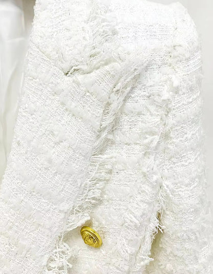 Long Sleeve Frayed Blazer White