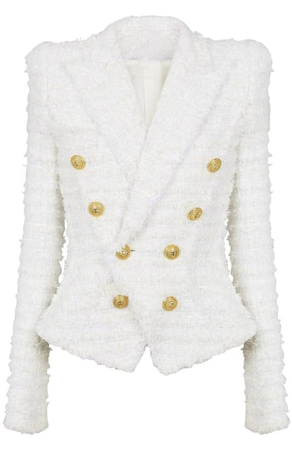 Long Sleeve Frayed Blazer White