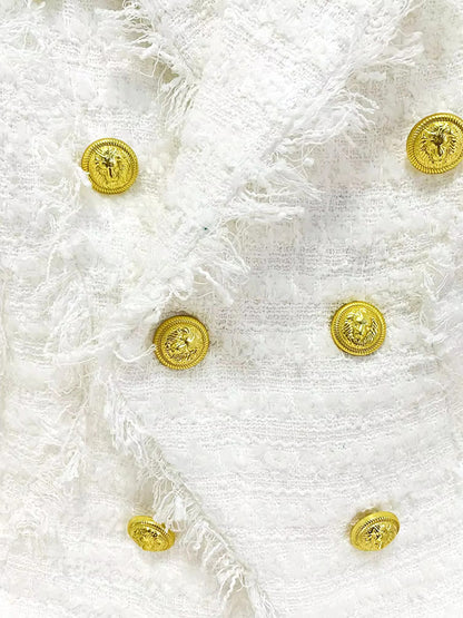 Long Sleeve Frayed Blazer White