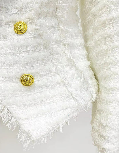 Long Sleeve Frayed Blazer White