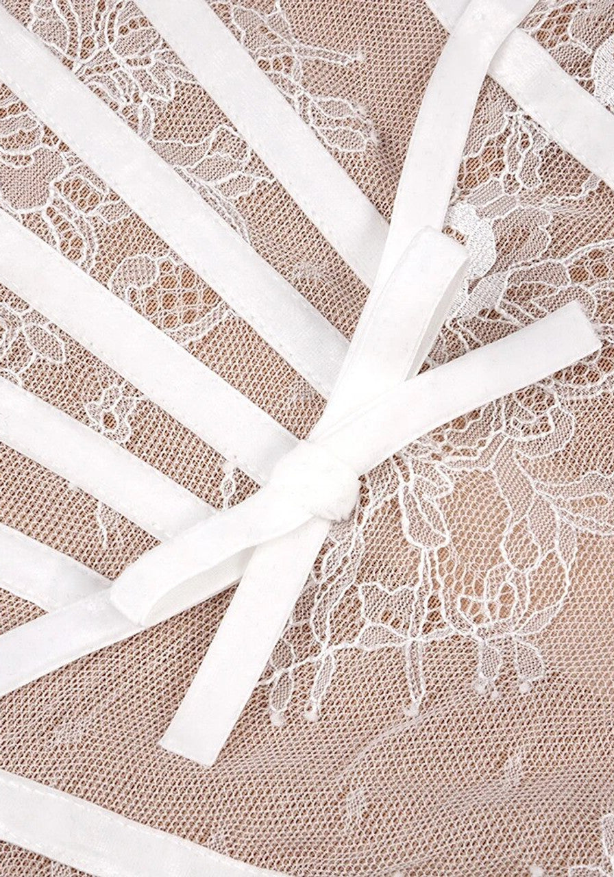 Long Sleeve Lace Corset A Line Dress White HV1200