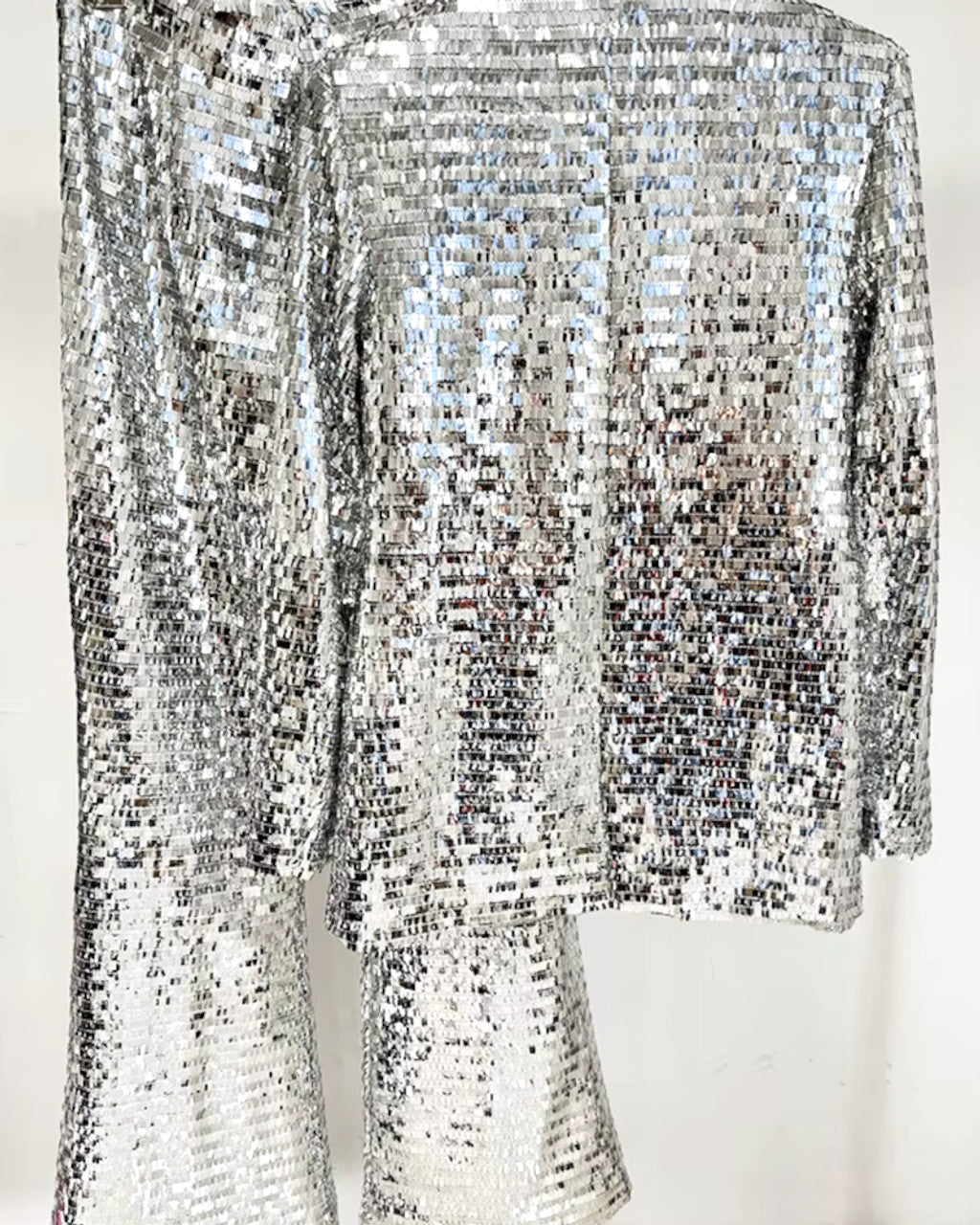Long Sleeve Mirrored Sequin Suit Silver