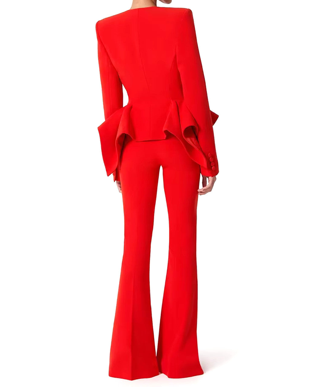Long Sleeve Peplum Detail Suit Red