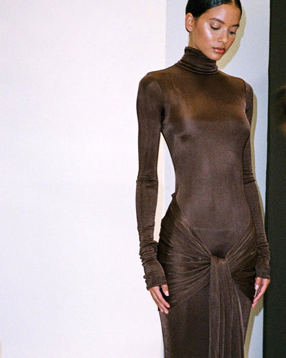 Long Sleeve Ruched Detail Maxi Dress