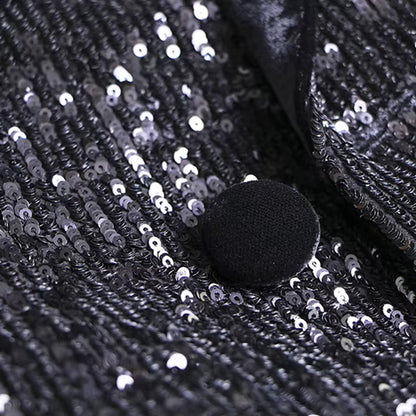 Long Sleeve Sequin Velvet Blazer Black