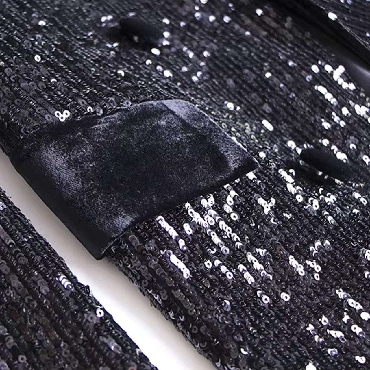 Long Sleeve Sequin Velvet Blazer Black