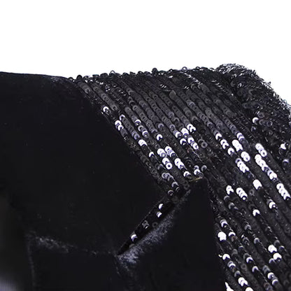 Long Sleeve Sequin Velvet Blazer Black