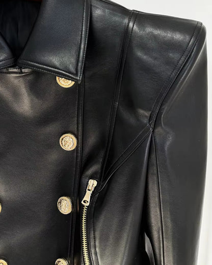 Long Sleeve Short Faux Leather Jacket Black