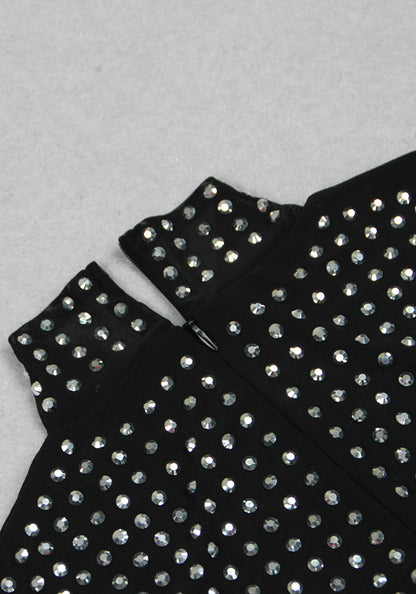 Long Sleeve Studded Mesh Maxi Dress Black HV9952