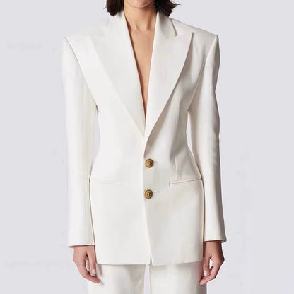 Long Sleeve Two Button Blazer White
