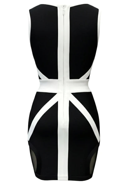 Mesh Insert Colorblock Dress Black White HV2790