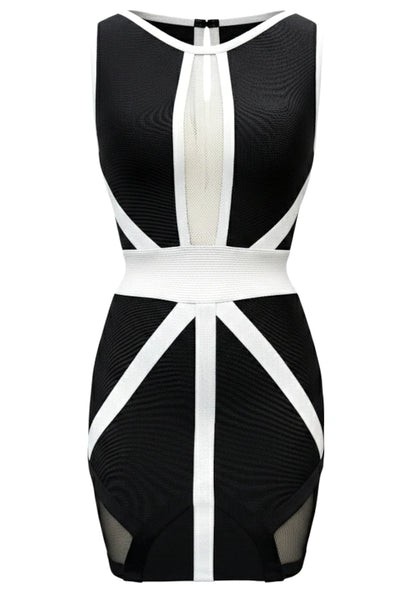 Mesh Insert Colorblock Dress Black White HV2790