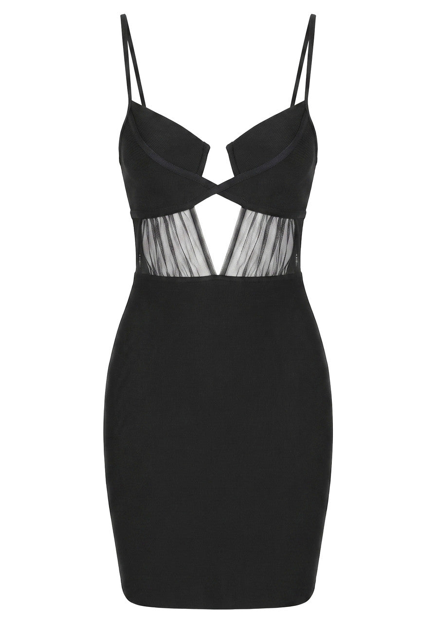 Draped Mesh Insert Dress Black HV3042
