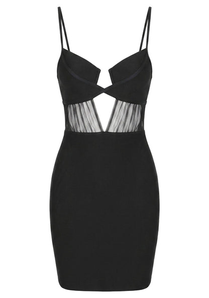 Draped Mesh Insert Dress Black HV3042