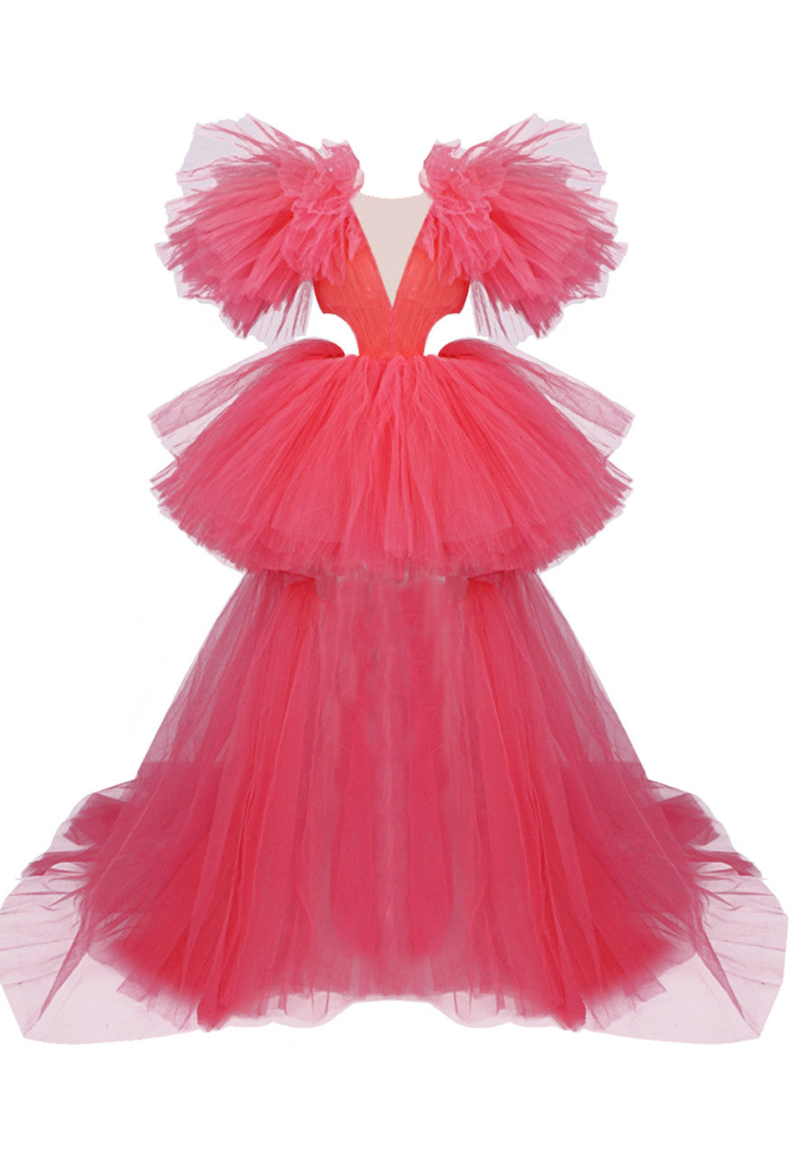 Mesh Two Piece Maxi Dress Hot Pink