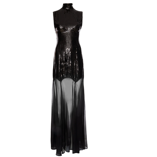 Sequin Mesh Insert Maxi Dress Black HV2197
