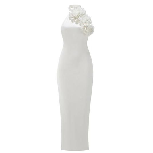 Halter Floral Detail Maxi Dress White HV1995