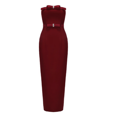 Strapless Bow Detail Midi Dress Red