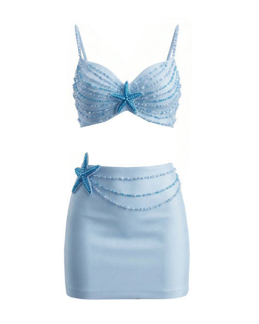 Embellished Starfish Corset Two Piece Dress Blue HV3207