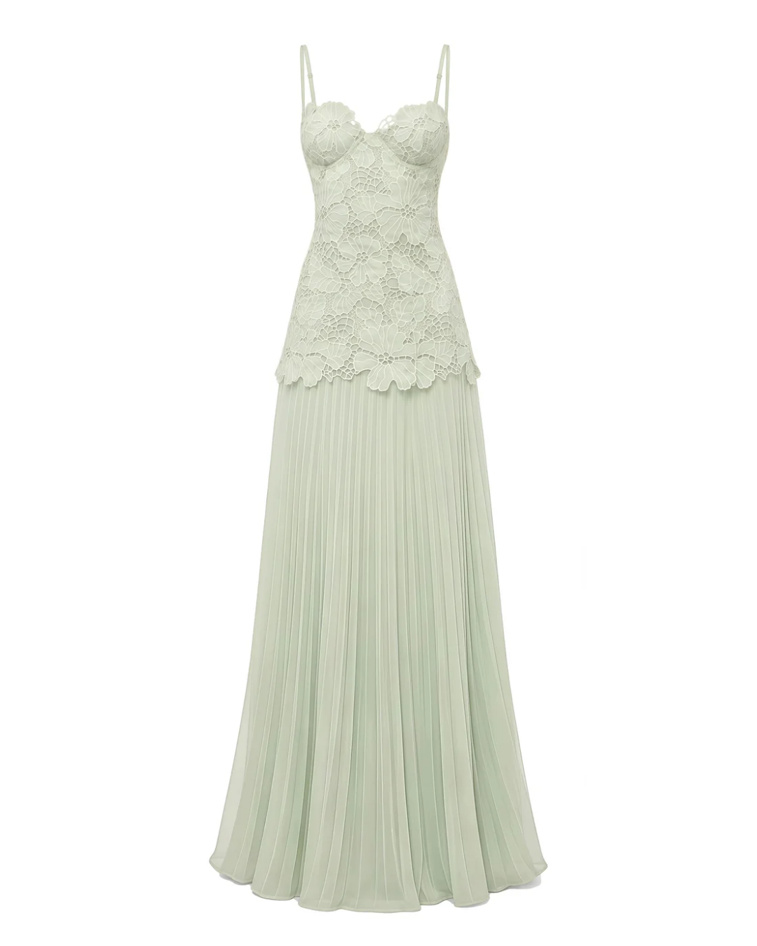 Lace Bustier Pleated A Line Maxi Dress Green HV3236