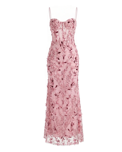 Floral Sequin Structured Bustier Maxi Dress HV3212