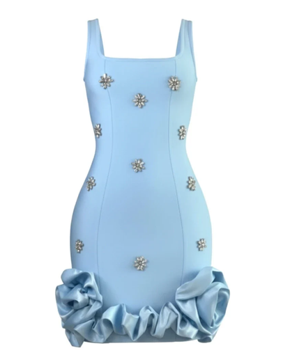 Crystal Embellished Floral Bubble Detail Dress HV2896