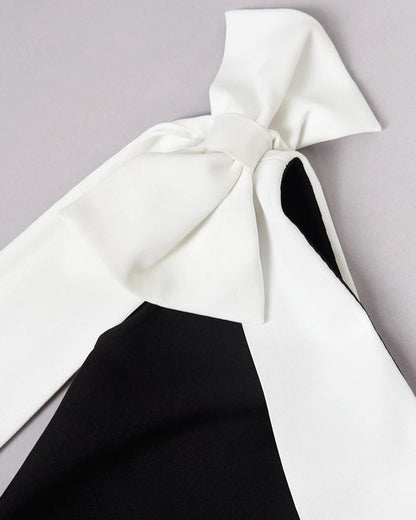 One Shoulder Bow Detail Midi Dress Black White