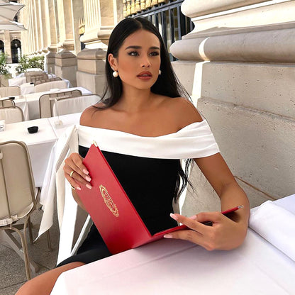 One Shoulder Bow Detail Midi Dress Black White
