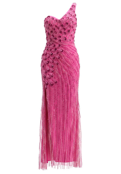 One Shoulder Sequin Maxi Dress Hot Pink HV2975