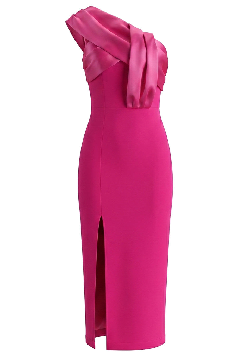 One Shoulder Draped Midi Dress Hot Pink HV3004
