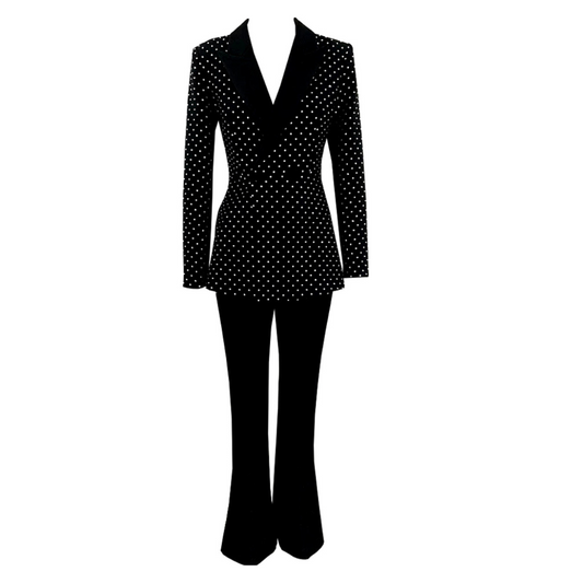 Long Sleeves Embellished Suit Black