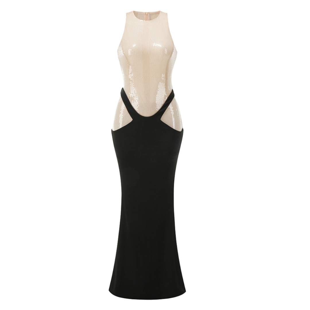Sequin Maxi Dress Nude Black HV2087