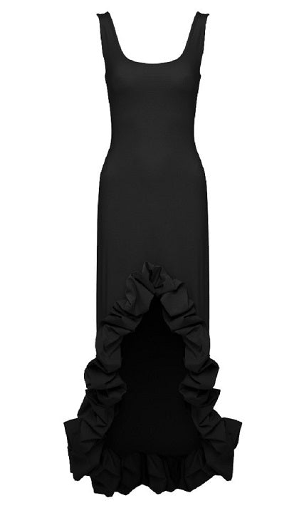 Ruffle Detail Maxi Dress Black  HV9794