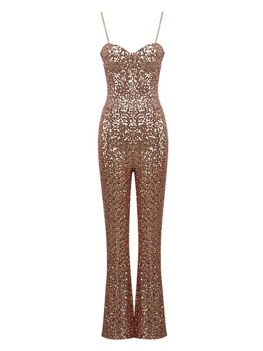 Bustier Sequin Jumpsuit Gold HV9977