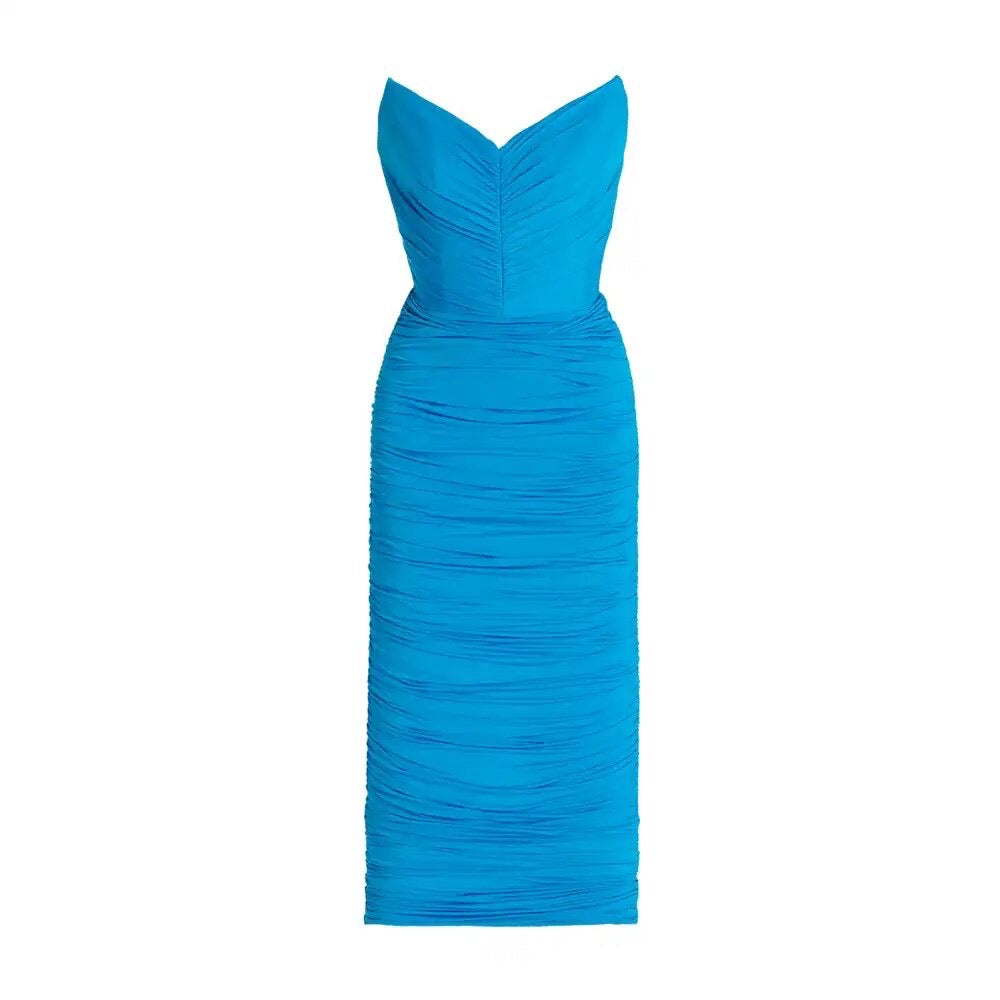 Strapless Ruched Midi Dress Blue HV9364