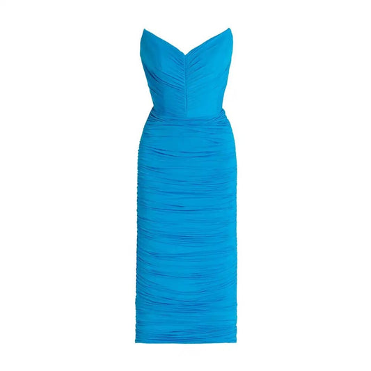 Strapless Ruched Midi Dress Blue HV9364