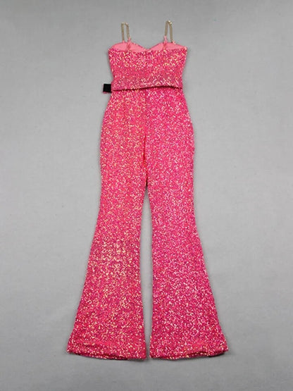 Belt Detail Sequin Jumpsuit Hot HV9977