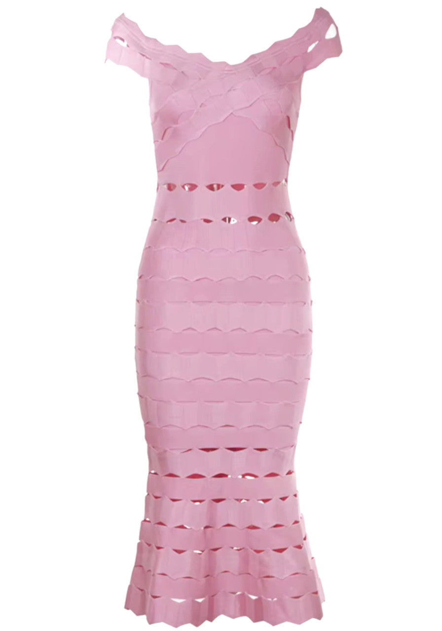 Scalloped Fluted Midi Dress