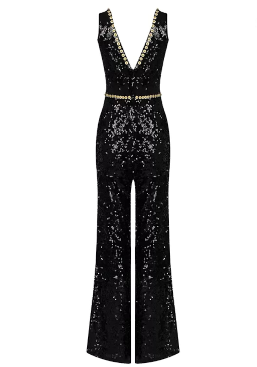 Sequin Crystal Jumpsuit Black