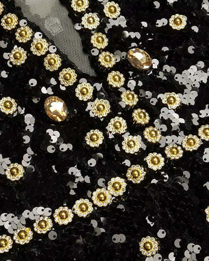 Sequin Crystal Jumpsuit Black