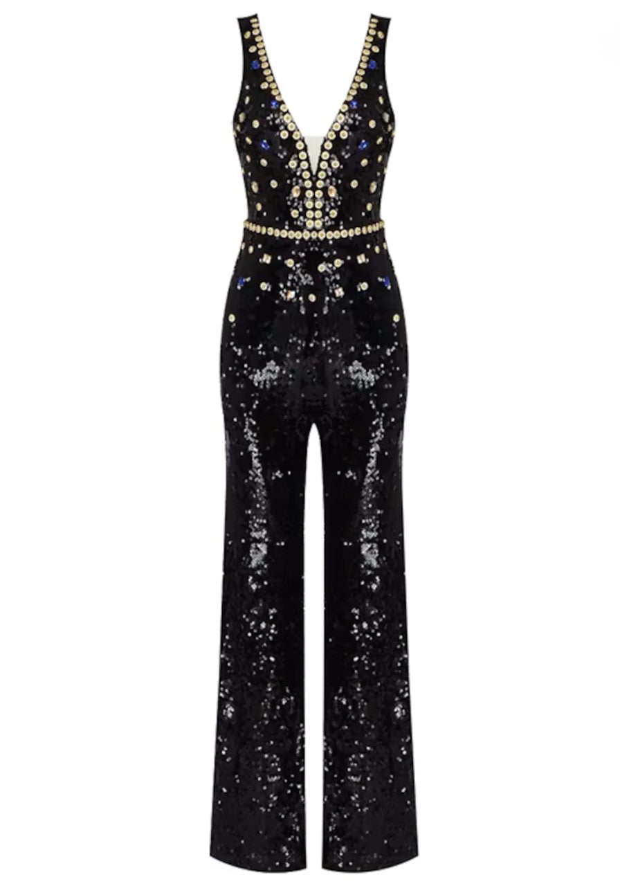 Sequin Crystal Jumpsuit Black