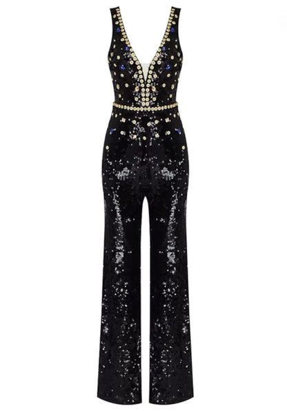 Sequin Crystal Jumpsuit Black