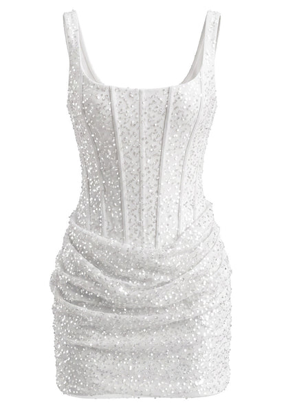 Sequin Draped Corset Dress White HV3152