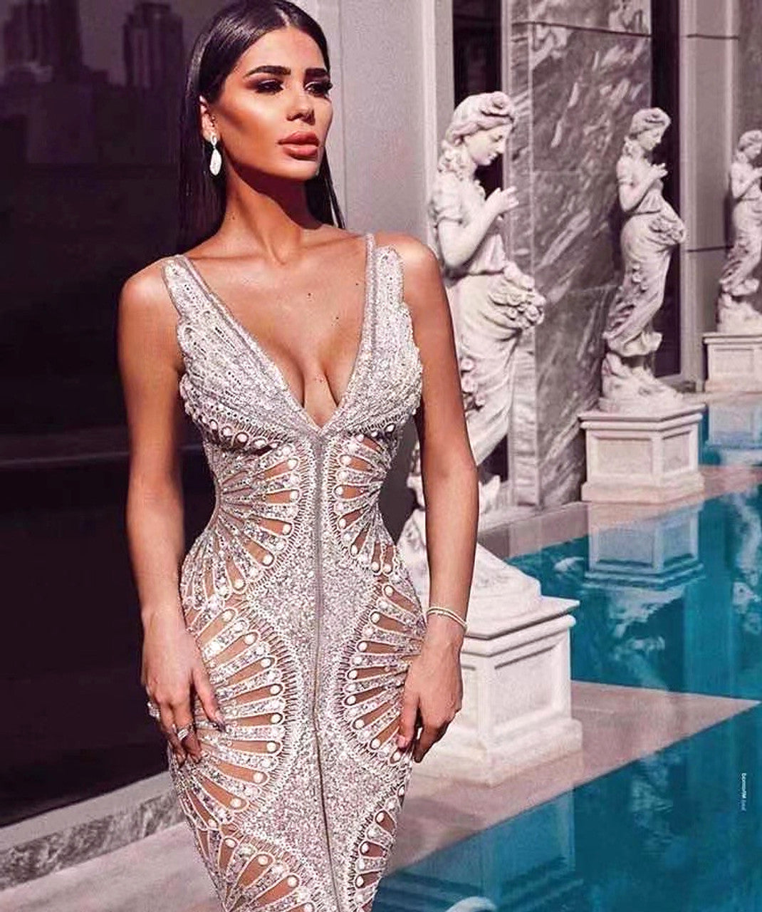 Sequin Maxi Dress Silver