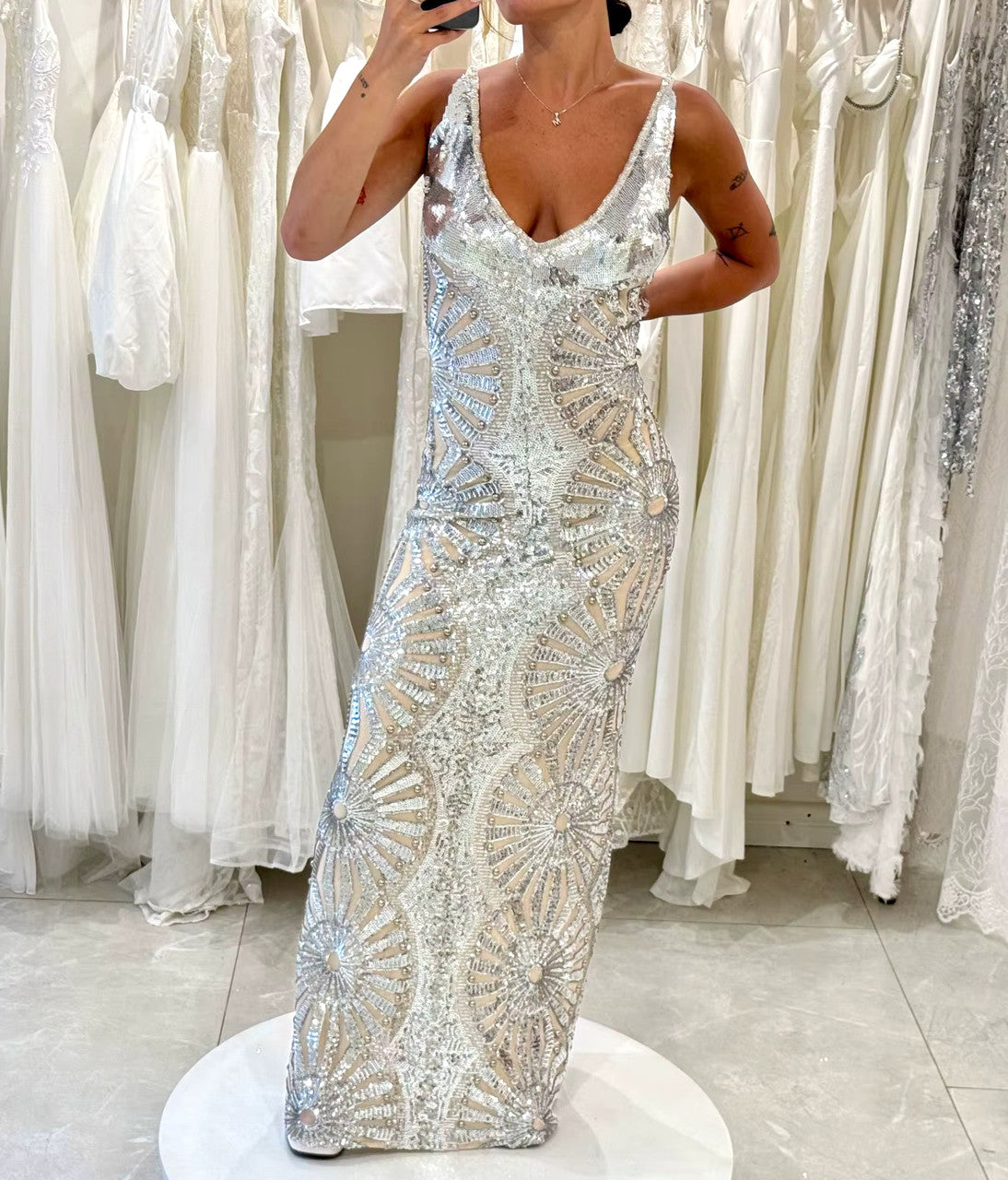 Sequin Maxi Dress Silver
