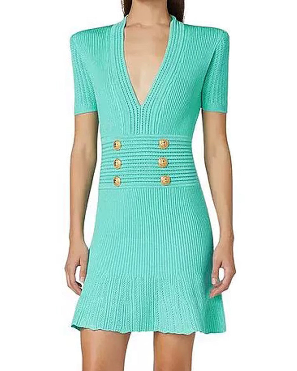 Short Sleeve Fluted Knitted Dress
